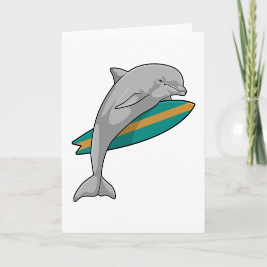 Delfin als Surfer mit Surfbrett Karte (Vorderseite)