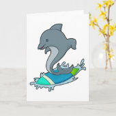 Delfin als Surfer mit Surfbrett Karte (Gelbe Blume)