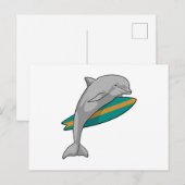 Delfin als Surfer mit Surfbrett Postkarte (Vorne/Hinten)