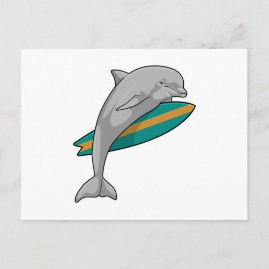 Delfin als Surfer mit Surfbrett Postkarte (Vorderseite)
