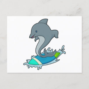 Delfin als Surfer mit Surfbrett Postkarte