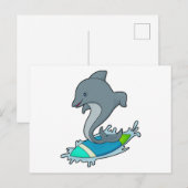 Delfin als Surfer mit Surfbrett Postkarte (Vorne/Hinten)