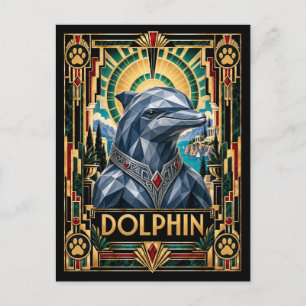 Delfin, Art Deco Wildlife Postkarte