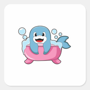 Delfin auf Badewanne Quadratischer Aufkleber