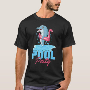 Delfin-Fisch mit rosa Flamingo-Schwimmhilfe Sommer T-Shirt