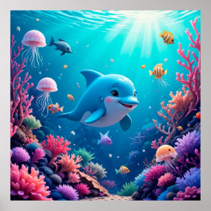 Delfin Korallenriff Ozean Aquarium Thema Druck Poster