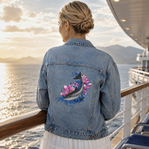Delfin Lotusblumen Kirschblüten Jeansjacke