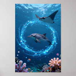 Delfin-Meer-Plakat – Magische Ozean-Ästhetik-Wand  Poster