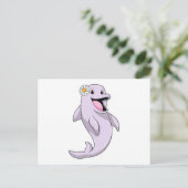 Delfin mit Gänseblümchen Postkarte (Stehend Vorderseite)