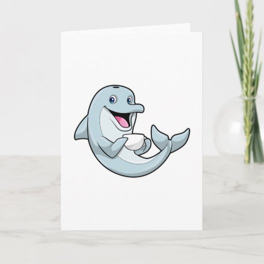Delfin mit Kaffeetasse Karte (Vorderseite)