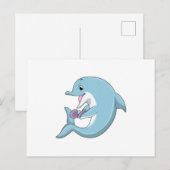 Delfin mit Perle Postkarte (Vorne/Hinten)