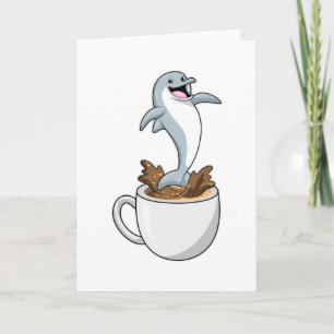 Delfin mit Tasse Kaffee Karte