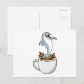 Delfin mit Tasse Kaffee Postkarte (Vorne/Hinten)