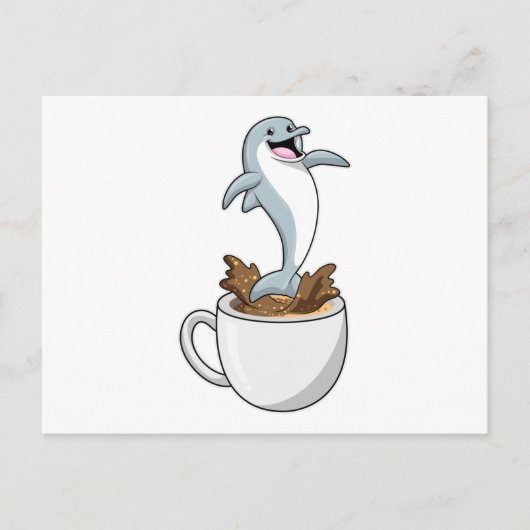 Delfin mit Tasse Kaffee Postkarte (Vorderseite)