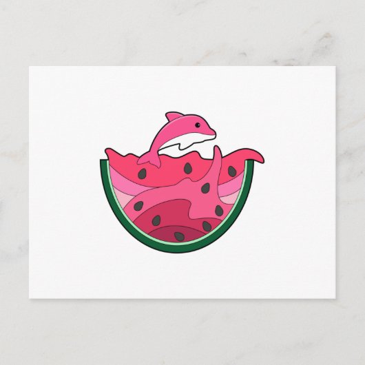 Delfin mit Wassermelone Postkarte (Vorderseite)