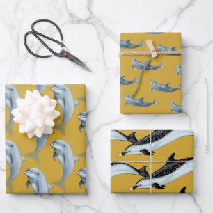 Delfin-Muster Gold-Geschenkpapier Geschenkpapier Set