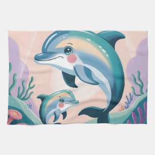 Delfin-Mutter und Baby Geschirrtuch