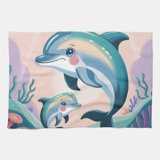 Delfin-Mutter und Baby Geschirrtuch (Horizontal)