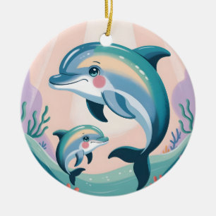 Delfin-Mutter und Baby Keramik Ornament