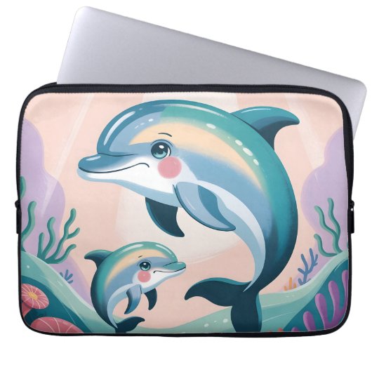 Delfin-Mutter und Baby Laptopschutzhülle (Vorderseite)