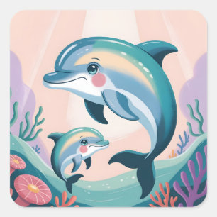 Delfin-Mutter und Baby Quadratischer Aufkleber