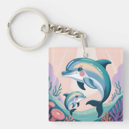 Delfin-Mutter und Baby Schlüsselanhänger (Vorderseite)
