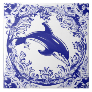 Delfin Navy Blau und Weißes Meer Ozean Strandhaus Fliese