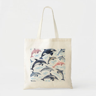 Delfin-, Orca- und Rosa-Delfin-Aquarellmuster Tragetasche