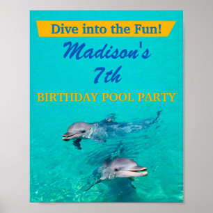 Delfin-Poolparty-Willkommensschild - Geburtstagsde Poster