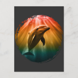 Delfin Sommer Meer Ozean Sonnenuntergang Postkarte