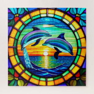 Delfin Sonnenaufgang Buntglas-Puzzle für Erwachsen Puzzle