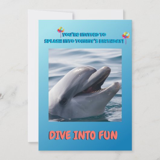 Delfin-Splash-Geburtstag Einladung (Vorderseite)