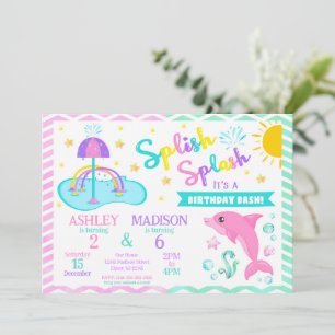 Delfin & Splash Pad Gemeinsamer Geburtstag   Wasse Einladung