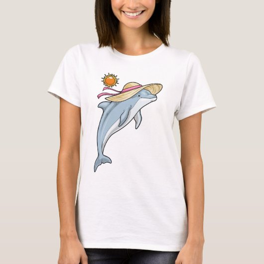 Delfin Strand Strohhut Sommer T-Shirt (Vorderseite)