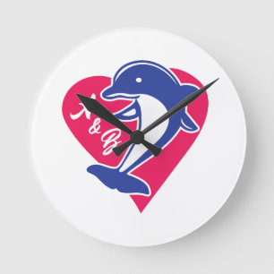 Delfin und Herz Runde Wanduhr