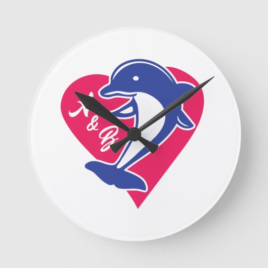 Delfin und Herz Runde Wanduhr (Vorderseite)