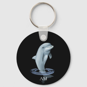 Delfin und Monogramm auf Schwarz Schlüsselanhänger