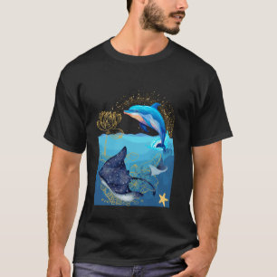 Delfin und Rochen mit Lotusblume T-Shirt