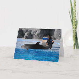 Delfin und Trainer in Spanien Feiertagskarte