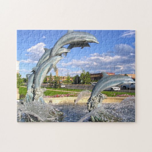 Delfin-Wasserstatue Denver. Puzzle (Horizontal)