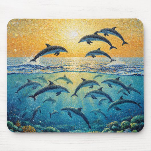Delfine bei Sonnenuntergang l Mousepad (Vorne)