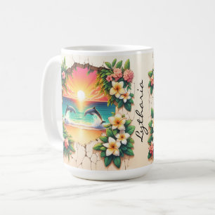 Delfine bei Sonnenuntergang Tropischer Durchbruch Kaffeetasse