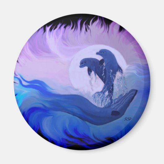 Delfine im Mondschein Magnet (Vorne)