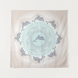 Delfine Mandala Blau Graubraun Küste Wandteppich