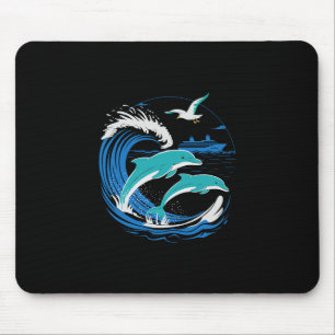 Delfine mit Kreuzfahrtschiff auf den Meeren Retro- Mousepad