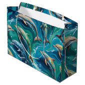 Delfine schwimmen große geschenktüte (Rückseite Schrägansicht)