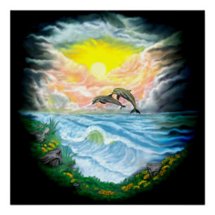 Delfine spielen im Sonnenschein Poster
