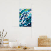 Delfine springen durch Ozeanwellen Dynamisch Marin Poster (Küche)