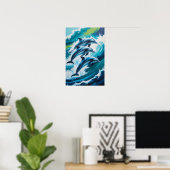 Delfine springen durch Ozeanwellen Dynamisch Marin Poster (Heimbüro)