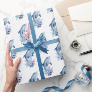 Delfine und Blumen auf Weiß Geschenkpapier